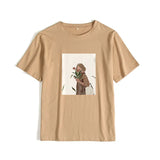 Harajuku Graphic Printed Cotton T Shirts Women Korean Soft Loose Tees Aesthetic Chic Painting Basic Female Tops