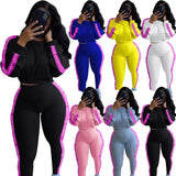 2 Piece Set Fall Clothing Suit Letter Patchwork Ribbed Bodycon Outfits Tracksuit Matching Set Girl Wholesale