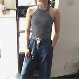 Solid T shirts Women Slim Halter Neck Off-shoulder Camisole Tops Tees Summer Female Tanks