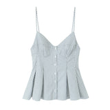 New Women's Dress V-Neck Buckle Solid-Colored Folded Slings Top Women's