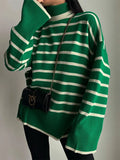 Women Sweater Turtleneck Oversize Pullover For Winter 2022 Women's Striped Sweaters Warm Jumper Thick Sweater For Women