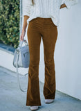 Color High Waist Slim-fit Flared Corduroy Elastic