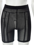 Mesh Sheer Shorts Pants See Through Solid Color High Waist Clubwear Female Bodycon Summer Biker Shorts Bottoms 2023-Outfit