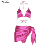 Summer Solid ColorBeach vacation Sets Wear Swimming Pool Comfortable Breathable Suit Strappy Skirt Sexy 2Two-piece