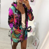 Colorful Long Jacket Casual Tie Dyeing Zipper Loose Hooded Sweatshirts Autumn Winter Outwear Full Sleeve Pocket