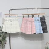 Real Shooting S-2XL With Belt Coarse Flowers, Composite Bright Lattice Skirt A Word Fluffy Bunk Skirt