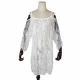Toloer Women's Solid Color Lace Hook Sunscreen Off Shoulder Sexy Beach Dress Bikini