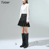 Women Skirts 2022 Spring Short A Line Ruffled Hem Solid Black Zipper Decoration Streetwear Chic Pleated