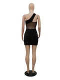Fall Solid Sequins Short Dress Club Outfits For Women 2023 One Shoulder Party Mini Dresses Asymmetric Women