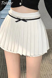 Women Pleated Mini Skirts Summer Fashion Bow Bandages A Line Skirts Y2K Casual Streetwear High Waist Female Jk Skirts