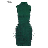 Sisterlinda Stacked Plaid Bandage Hollow Sexy Y2K Dress Women Sleeveless Turtleneck String Bodycon Party Clubwear Female
