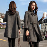 Lady Woolen Jacket Women's Middle Long Korean Autumn Winter 2021 New Loose Cape Small Thousand Bird Lattice Woolen