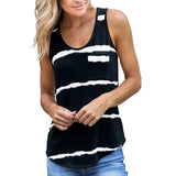 Summer Women Striped Vest Top Pocket Sleeveless Tie Dye Casual Tank Tops Fashion Sexy Beach Loose Tops Tees Female