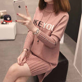 Knit Sweater Pullover NEW Autumn Winter Clothes Half Turtleneck Long-sleeved Bead Medium long Jumper Sweater Female
