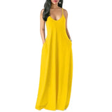 Casual Long Dress Summer 11 Colors Solid Short Sleeve Maxi Dresses Fashion Pocket V-neck Female Loose Dress Robe