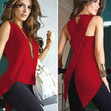 Summer Sexy Sleeveless Back Cross Irregular Slim TShirt Female Tops Tees Black Women T-shirt High