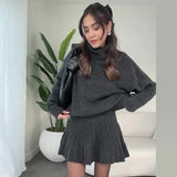 Solid Color Round Collar Loose Blouse Simple Dress Set In Autumn