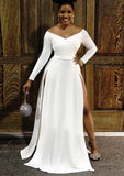 Elegant White Off Shoulder Long Sleeve Split Evening