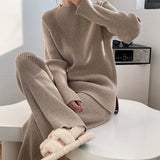 Winter Casual Thick Sweater Tracksuits O-neck Pullover & Elastic Waist Pants Suit Female Knitted 2 Pieces