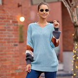 New Sweater Women Autumn And Winter Explosion Chicken Heart V Neck Lantern Sleeve Striped Knitted