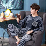 Winter Pajamas Thicken Warm Soft Flannel Pajamas Man Long-sleeved Sleepwear Couple Homme Nightwear