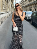 Temperament Wave Spot With Color Sexy Repair Body Mesh Splicing Bag Slings Dress