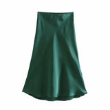 2024 New Elastic Waistline Simple Full-Color Satin Full-Length Skirt-Outfit