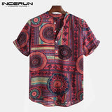 Shirt Ethnic Style Print Short Sleeve Stand Collar Camisa Masculina Casual Tops Streetwear Men Hawaiian Shirts 2021