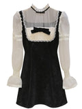 A-Line Slim Dress for Women French Lace Fairy One Piece Dress Korean Petal Sleeve Party Elegant Dress Female Autumn