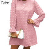 Loose O-neck Dot A-line Dress Women Long Sleeve Elegant Boho Mini Dress 2022 Spring Summer Woman Fashion Beach