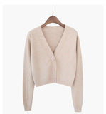 Crop Cardigan Women Korean Short Sweater Long sleeve V neck Green