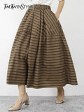 Striped Colorblock Skirt For Women High Waist A Line Loose Midi Skirts Female Fashion Clothes Style New 2022