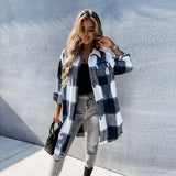 Churses Casual Turn Down Collar Single-Breasted Cardigan Autumn Fashion Long Sleeve Loose Street Wear Plaid Women