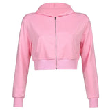 SUCHCUTE Autumn Fashion Women Cropped Sweatshirts 90s Longslive Female Streetwear Brown Aesthetics Zip Up Hoodies