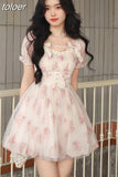 Sweet Fairy Bodycon Dresses for Women Elegant Party Print French Female Korean Fashion Cute Mini Dress Summer 2023