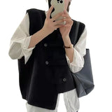 Fall Korean Irregular Loose Sweater Vest Lazy Wind Double-Breasted Knitted Vest Women's Cardigan-Outfit