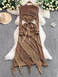 Retro Long-Sleeved Dress Dress Women Summer High-End Light Extravagant Folds To The Waist Wood Ear Long