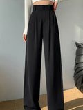 Waist Wide Leg Pants for Women New Loose Straight Coffee Trousers Autumn Double Buttons Casual Suit Pants Female-Outfit