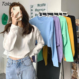 Colors Loose Long Sleeve T-shirts Women Spring Daily Student All-match Casual Streetwear Short Style Tops Basic
