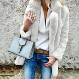 new style solid color long-sleeved lapel women's fluffy
