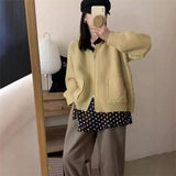 New Knitted Sweater Cardigan Female Simple Pocket Double Zipper Hooded Female Loose Solid Color Coat Female-Outfit