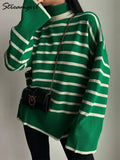 Women Sweater Turtleneck Oversize Pullover For Winter 2022 Women's Striped Sweaters Warm Jumper Thick Sweater For Women