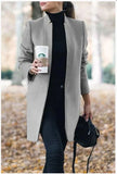 fashion mid-length coat Slim solid color stand-up collar woolen autumn and winter women's