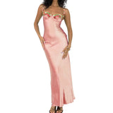Women Sling Bodycon Flower Embroidery Long Dress Evening Party Summer Clothes Sleeveless Skinny Dress Sexy Club-Outfit