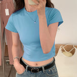 Splicing Design Feel Bottom Shirt Spring And Autumn New Loose High Waist Thin Short-Sleeved T-Shirt Blouse-Outfit