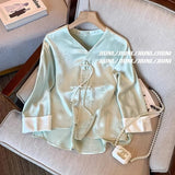 Chinese Style Dark Print Spliced Shirt Women's 2024 Spring New Light Extravagant High-End Retro Improved Shirt-Outfit