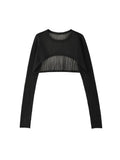 Spring Autumn Stylish Korean Loose Casual Sexy Thin O-Neck Crop Tops long sleeve Blouse Knitted Pullovers Party