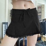 New Spicy Girls Lace Lace Stitching Vertical Striped Bow Tie Half-Length Skirt Full-Length Short Skirt-Outfit
