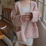 Coat Women's Spring And Autumn 2024 New Style Loose Lazy Pocket Korean Version Simple Knitted Cardigan Girl-Outfit