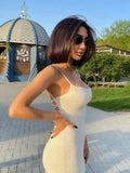 Graduation party Sexy O Neck Belt Backless Knit Strap Dress Summer Fashion Solid High Split Patchwork Midi Party Dresses For